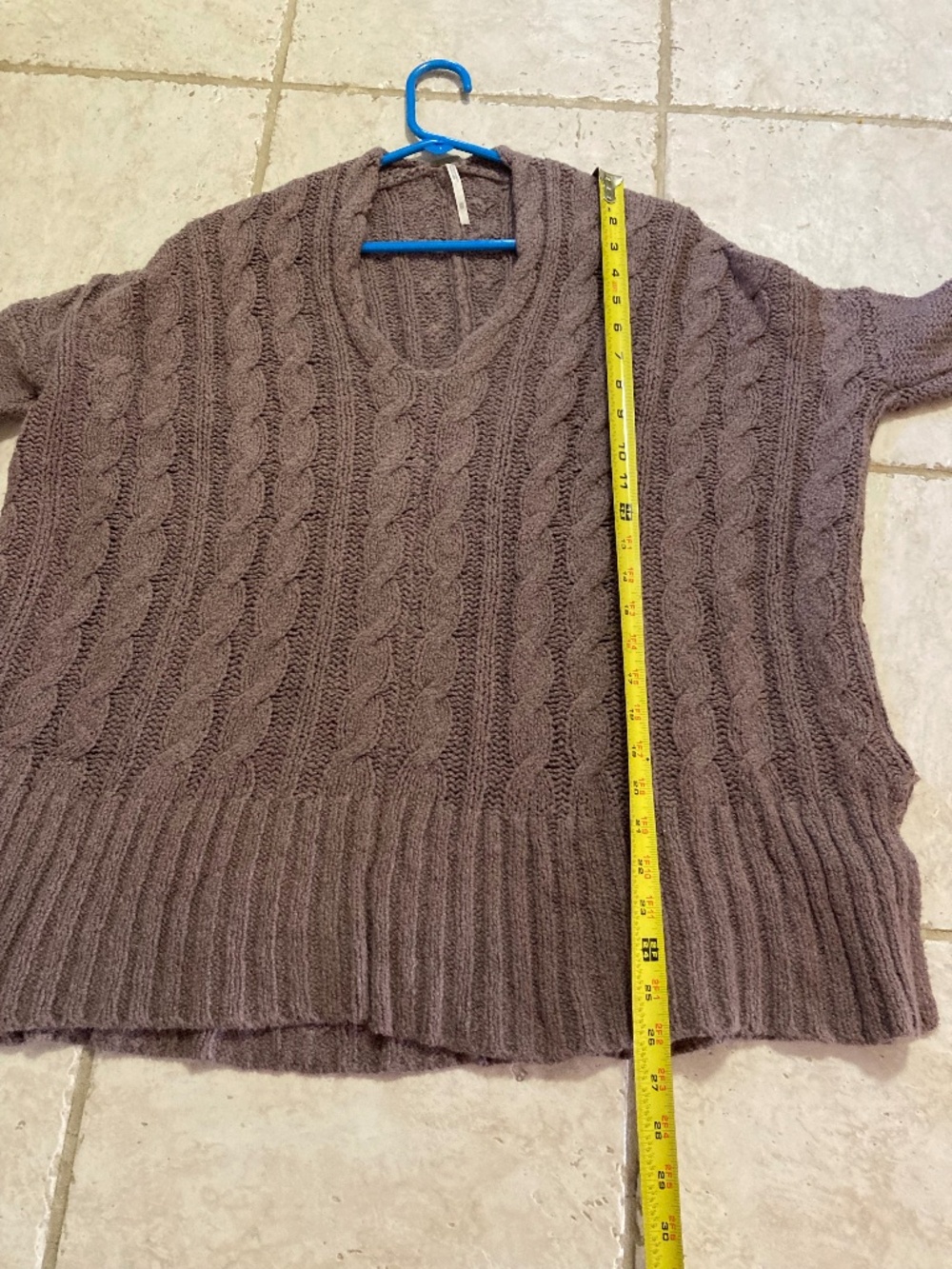 Free People Easy Cable Knit V Neck Pullover Sweater Mocha Brown 100% Cotton XS - Picture 7 of 9